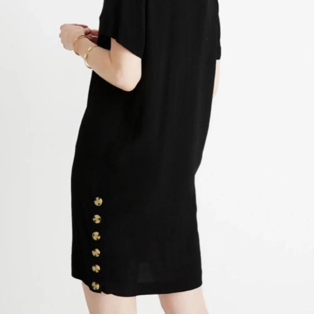 Last Call! Madewell Black V-neck Dress with Side Buttons, Small - Picture 2 of 8